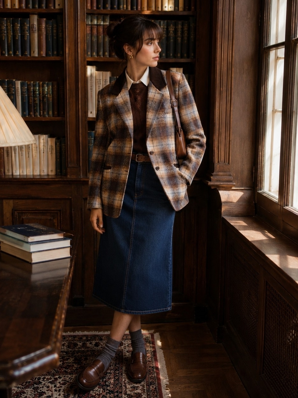 Vintage 90s Brown Plaid Blazer Wool Blend Preppy Heritage Old Money Size Large